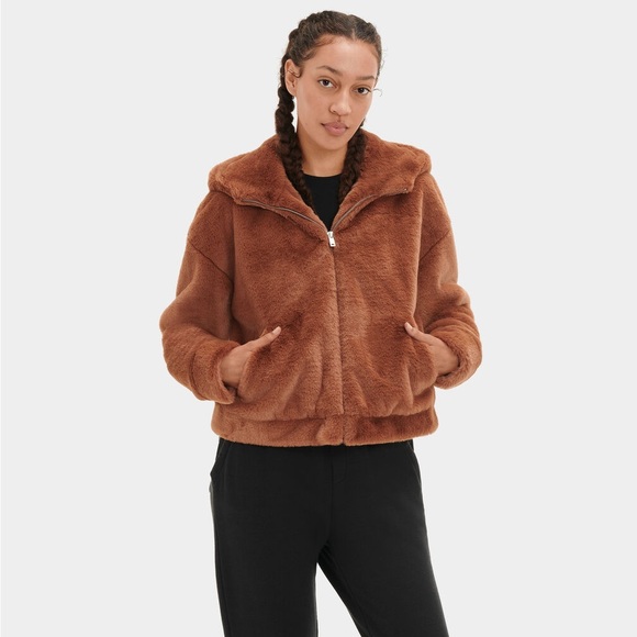 UGG Jackets & Blazers - UGG Mandy faux fur brown hoodie